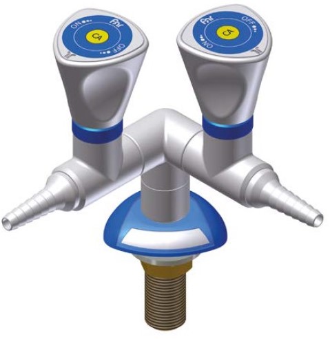 FAR MDS dubbele kraan voor technische gassen 90°