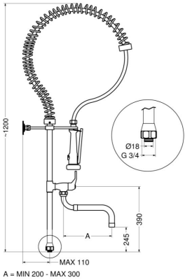 Idral opzetdeel 1200mm met tapkraan voor voorspoeldouche-2