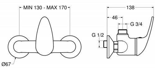 Idral Mischbatterie Wandmontage mit Hebel für Geschirrspülbrausen-2