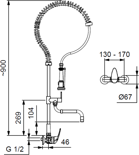 Idral voorspoelkraan met tapkraan, hendelbediening -2