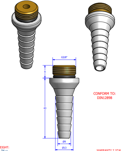 MDS Slangwartel, 3/8" buitendraad