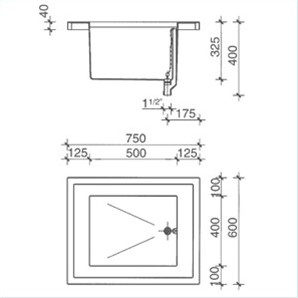 PP spoelblad met spoelbak 600 x 750mm-2