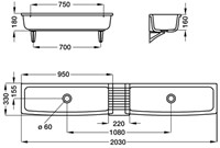 Ceramic trough sink 950x330x160mm-2
