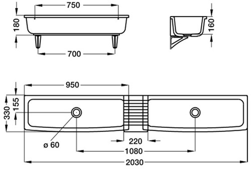 Ceramic trough sink 950x330x160mm-2