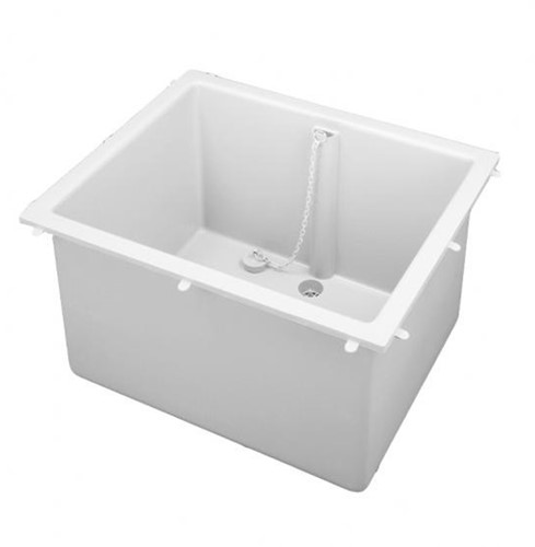 PP spoelbak 500x400x300mm met overloop aan lange zijde