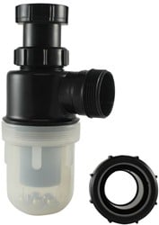 Labstream PP bottle trap 1,5"x1,5" pipe, clear cup