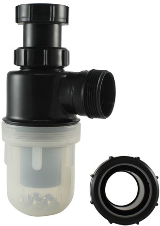 Labstream PP bekersifon 1,5"x1,5" buis, doorzichtige beker
